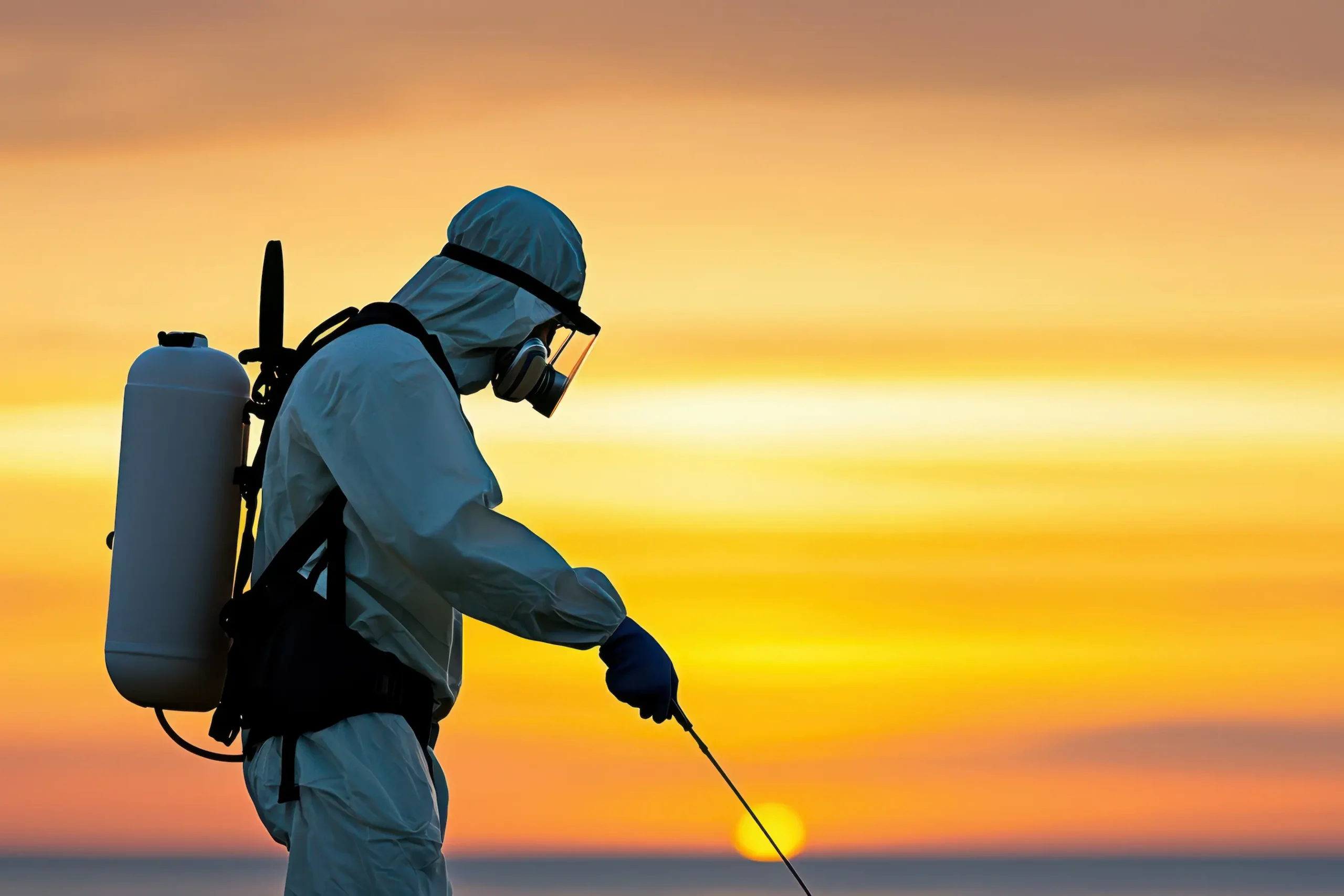 Coastal pest control operation at sunset outdoor environmental awareness