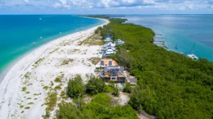North Captiva Island Aerial View from a Drone Showing Green Trees and a Sandy Beach